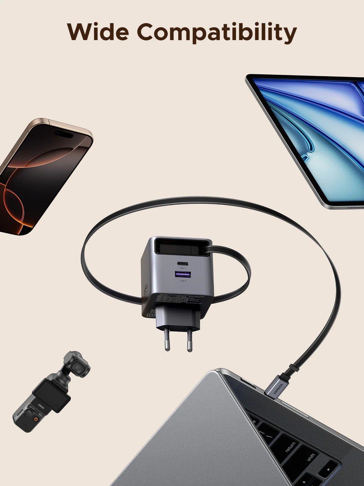 UGREEN GaN 65W Fast Charger USB-C RETRACTABLE – Image 3